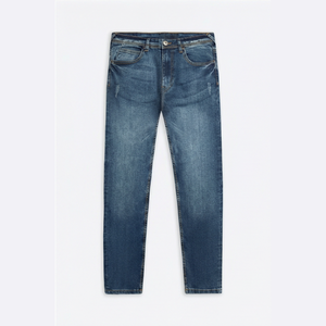Jean en denim délavé coupe droite slim pour homme, taille mi-haute, en coton, style décontracté automne - Product Image 1