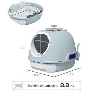 Blue XL Cat Litter <b>Box</b> with <b>Large</b> Capacity 20L Rectangular Enclosed Drawer Covered with Scoop Skylight Made of Durable Plastic - Product Image 3