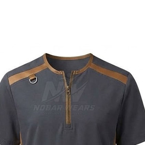 Blouse médicale professionnelle avec fermeture éclair mi-longue, col montant, manches courtes et construction confortable pour le travail - Product Image 6
