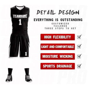 Uniforme de basket-ball réversible noir et blanc, maillot sans manches respirant et short, nom et numéro personnalisés imprimés, uniforme d'équipe - Product Image 3