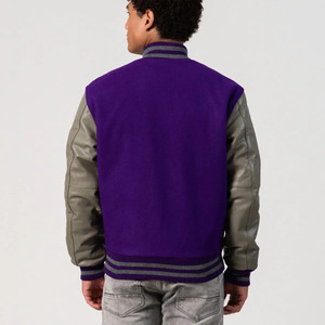 Chaqueta Bomber Varsity de Lana y Cuero para Hombre al por Mayor, Cuerpo de Lana Premium, Mangas de Cuero Genuino, Puños Acanalados y Botones a Presión, Estilo Urbano - Product Image 3