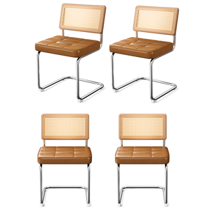 Set di 4 Sedie da Pranzo Moderne Stile Mid-Century Breu in Rattan Naturale con Schienale in Legno Massello per Cucina, Soggiorno e Sala da Pranzo - Product Image 1