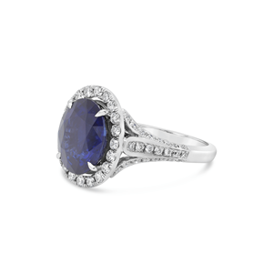 Bague de cocktail en or massif 18 carats avec saphir bleu de Sri Lanka taille ovale facettée 100 % naturel 5,62 ct et diamant 0,86 ct – Bijoux raffinés - Product Image 2