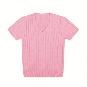 เสื้อยืดและเสื้อโปโลผู้หญิง สไตล์ Old Money คอวี สีพื้น ปักลายถัก เสื้อยืดผู้หญิง เสื้อโปโลผู้หญิง - Product Image 5