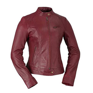 Chaqueta de Motocicleta para Mujer, Estilo Café Racer, de Lona Transpirable, Corte Ajustado, Cuello Mao, Botón Único, con Bolsillos con Cremallera - Product Image 1