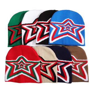 Star Jacquard Personality Street Unisex Knitted Beanie <b>Brimless</b> <b>Hat</b> 100% Acrylic Button Sports Fishing Image Outdoor Travel - Product Image 1