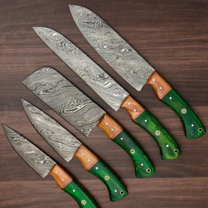 Juego de Cuchillos de Cocina LEGACY BLADES de 5 Piezas, Acero de Damasco, Mangos de Madera, Diseño Ambidiestro, Hojas de 67 Capas, Hoja Personalizable - Product Image 5