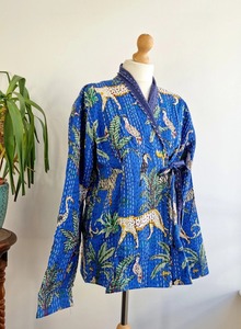Manufacturer Wholesale Indian Handmade Kantha Kimono Beach <b>Dress</b> Cotton <b>Cardigan</b> Kaftan Winter V-neck Drawstring Closure Floral - Product Image 2