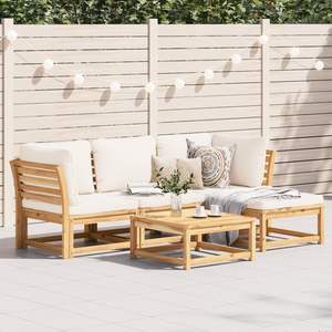 Conjunto de Muebles de Jardín de Madera de Acacia Maciza con Cojines Blanco Crema - Product Image 1
