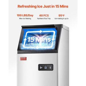 เครื่องทำน้ำแข็งแบบตั้งพื้นสำหรับครัวเชิงพาณิชย์ ผลิตน้ำแข็งได้ 100 ปอนด์/24 ชั่วโมง ผลิตน้ำแข็งได้ 36 ก้อนใน 15 นาที ความจุขนาดใหญ่ 28 ปอนด์ - Product Image 2