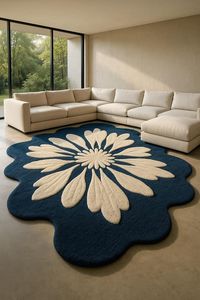 Alfombra de Lana Tufted a Mano con Diseño Zigzag Vanguardista y Contorno Angulado para Habitación Juvenil - Product Image 3