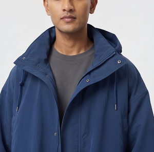 Manteau coupe-vent long à capuche pour homme en nylon, manches longues, imperméable, décontracté, coupe régulière, fermeture éclair, poches, manteau de pluie matelassé - Product Image 4