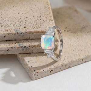 White Ethiopian <b>Opal</b> <b>Ring</b> 925 Sterling <b>Silver</b> Square <b>Opal</b> Engagement <b>Ring</b> Art Deco October Birthstone Gift Her - Product Image 3