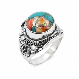 925 Sterling Silver Oyster Turquoise Gemstone <b>Rings</b> Handmade Vintage Boho Artisan <b>Cocktail</b> <b>Ring</b> Rose <b>Gold</b> Plated - Product Image 1