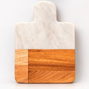 Planche à découper en bois et marbre pour fruits et légumes, qualité exceptionnelle, avec poignée en cuir, forme rectangulaire, plateau de service pour fromage - Product Image 2