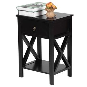 Comodino Moderno a 1 Cassetto con Ripiano Portaoggetti, Tavolino Laterale Nero in Noce Stile Mid-Century per Appartamento - Product Image 4