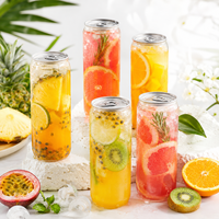 Latas de Bebidas Transparentes de PET con Tapas de Aluminio, Etiquetas con Logotipo Personalizado para Envasado de Té con Leche, Cola, Refrescos y Jugos, Venta al Por Mayor