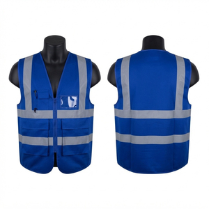 Premium 125 GSM Polyester Work <b>Vest</b> Blue Reflective Tape Paneling Custom Logo <b>Heat</b> Transfer Utility Safety Work <b>Vest</b> Crew - Product Image 1