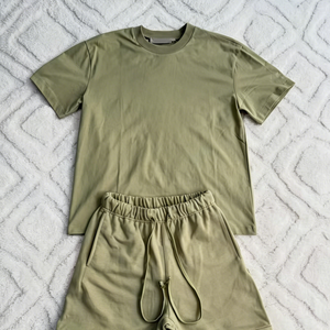 Conjunto de Camiseta y Pantalones Cortos Oversize de Algodón Pesado de 280g para Hombre, Estilo Urbano, Minimalista, con Estampado 3D, Diseño de Lujo 2026 - Product Image 1