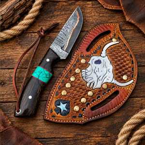 Nuevo Cuchillo de Caza Artesanal de Cobre Damasco Hecho a Mano con Mango de Asta de Ciervo y Funda Horizontal, Cuchillo Vaquero Skinner - Product Image 2