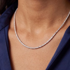 Classic Round Moissanite Diamond Tennis <b>Necklace</b> 925 Silver VVS Diamond Tennis <b>Chain</b> for Women Men Custom Fine Jewelry - Product Image 1