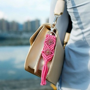 Stylish Boho Star Macrame Keychain Handmade Cotton Rope Keyring Bag Charm Purse <b>Backpack</b> Aesthetic Accessory Gift From India - Product Image 2