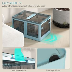 <b>Collapsible</b> 18 Gal Blue <b>Storage</b> Bins Lids Wheels 35L Capacity 10kg Load Customizable 3 Pack Stackable Folding PET <b>Storage</b> <b>Boxes</b> - Product Image 6