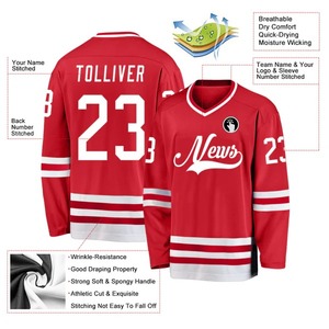 Camiseta de Hockey Personalizada, Uniformes de Equipo Rojos y Blancos, Camiseta de Hockey sobre Hielo Sublimada, Transpirable, sin Mangas, 100% Deportiva - Product Image 2