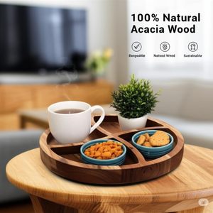 Plateau rond en bois avec 4 compartiments, plateau à collations et fruits secs, décoratif, qualité luxueuse, multi-usages, pour servir des fruits secs - Product Image 6