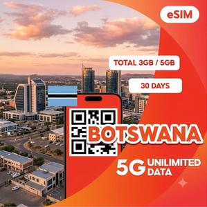 Tarjeta SIM digital de viaje de primera calidad para Botsuana, plan de datos 4G/5G de 3GB/5GB por 30 días, activación instantánea y rápida, caja digital. - Product Image 1