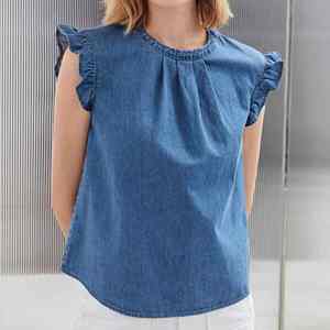 Top Corto de Mezclilla para Mujer, Marca Solid International, con Logotipo Frontal, Sin Mangas, Transpirable, Ecológico, Estilo Veraniego, Corte Regular - Product Image 5