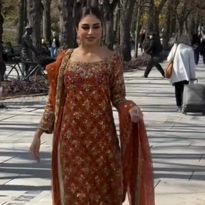 Vestido Anarkali Pakistaní Premium Azul Hielo Brillante, Largo, con Cuerpo Adornado con Cristales y Detalles Intrincados en Plata - Product Image 1