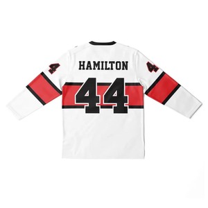 Maillots de hockey sur glace unisexes à col en V et manches longues en mesh, 100% polyester, imprimés par transfert thermique, anti-transpiration, 220g, logo personnalisé OEM - Product Image 6