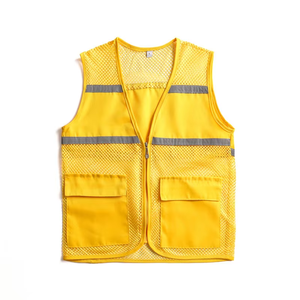 Gilet de sécurité en maille noire pour homme avec bandes réfléchissantes, fermeture éclair, poches, vêtement d'extérieur décontracté d'été, respirant, col en V - Product Image 6