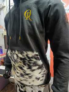 Pull à capuche en polaire noir pour homme avec logo brodé motif léopard sur le devant, vêtement décontracté pour l'extérieur en hiver - Product Image 6
