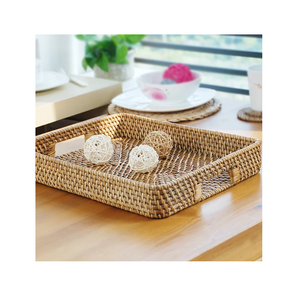 Plateau en rotin tressé naturel, 3 pièces de tailles différentes, accent décoratif personnalisé pour la cuisine, produit de qualité supérieure et très vendu - Product Image 5