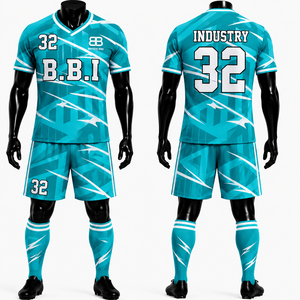 Ensemble de maillot de football unisexe bleu marine à motif croisé doré, 100% polyester, ensemble uniforme personnalisé, short de football sublimé, OEM - Product Image 2