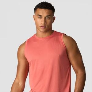 Men's Sleeveless O-Neck Tank <b>Top</b> Solid <b>Coral</b> Knitted Sporty Breathable Fit - Product Image 3