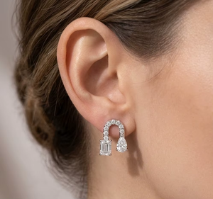 New Arrival 14K Solid Gold Lab Grown Diamond <b>Stud</b> <b>Earrings</b> <b>Emerald</b> Pear Cut DEF Color VS VVS Clarity Toi Et Moi Minimalist Party - Product Image 1