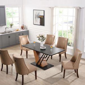 Tavolo da Pranzo Rettangolare Moderno Geometrico 61.81(46.46) Pollici Estensibile con Robusta Struttura in Metallo e Base in MDF Regolabile - Product Image 3
