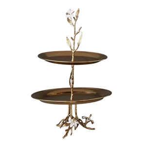 Modern Design Gold Hammered 3 Tier <b>Cake</b> <b>Stand</b> With Decorative Floral & Leaf Accents Cupcake Server For Parties And Home Decor - Product Image 3