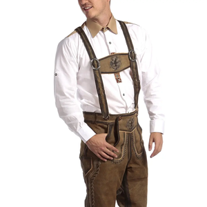 Conjunto de camisa y pantalón corto Lederhosen alemán y austriaco de cuero envejecido con aspecto vintage - Product Image 1
