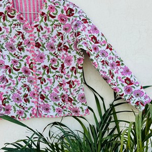 Veste en coton matelassée à fleurs roses, col en V, manches longues, vêtements d'extérieur de printemps, style Prairie Chic pour femmes - Product Image 5