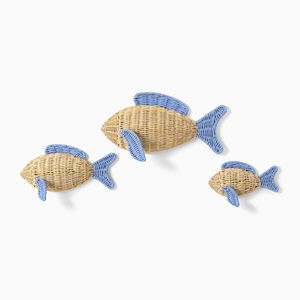 Rattan Fish Wall Art <b>Decor</b> Set Handwoven Natural Fiber Coastal Nautical Wall Hanging Kids Room Nursery Beach House Decoration - Product Image 1