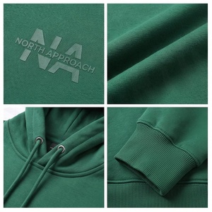 Sudadera con Capucha Verde para Hombre, Cierre de Cremallera, Corte Regular, Felpa Francesa de Algodón, Estilo Casual para Otoño, Bolsillo Frontal con Logotipo - Product Image 4