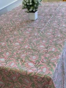 Indian Block Print <b>Tablecloth</b> Floral Cotton Table Cover Pink French <b>Tablecloth</b> Rectangle Table Cloth Dining Table Decor - Product Image 4