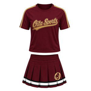 Ensemble uniforme de cheerleading bordeaux : haut à manches courtes et jupe plissée – Tenue de sport athlétique pour entraînement, performance et compétition - Product Image 1