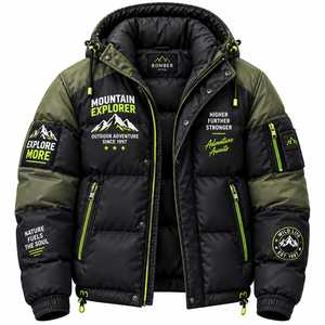 Men's Streetwear Down <b>Jacket</b> <b>Hooded</b> <b>Puffer</b> Coat Color Block Zip up <b>Waterproof</b> & Windproof Winter Outerwear Outdoor Travel <b>Jacket</b> - Product Image 1