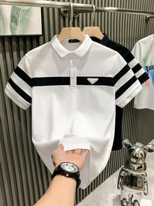 เสื้อโปโลแขนสั้นผู้ชายลายทางขาวดำ น้ำหนักเบา ปกพับได้ แบรนด์แฟชั่นยอดนิยมบนอินเทอร์เน็ต - Product Image 1