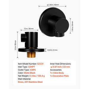 Gomito di Alimentazione a Parete in Ottone Massiccio con Flangia O-Ring, Ingresso Femmina NPT da 1/2 pollice, Raccordo Conico a Parete per Cabina Doccia - Product Image 4